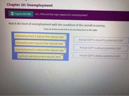 Match the level of unemployment with the condition of the overall economy. Unemployment equals the n