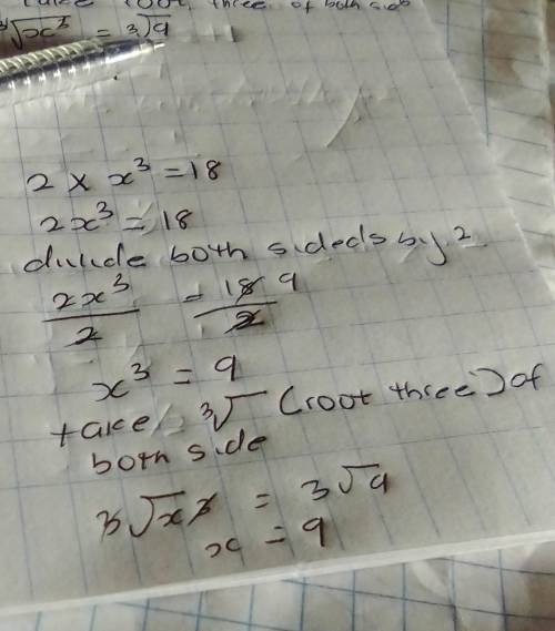 What is the answer to this problem please help 2×x^3=18