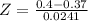 Z = \frac{0.4 - 0.37}{0.0241}