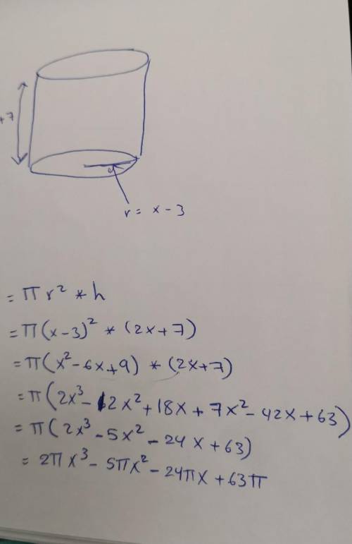 The volume of a cylinder is given by the formula y = 72h, where r is the radius of the cylinder and