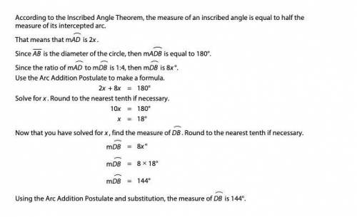 An Inscribed angle with a diameter as a side has measure x degrees ? If the ratio of m overline AD t