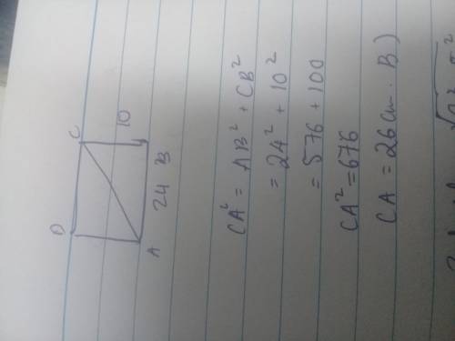 Find the length of a diagonal of a rectangle if the length of the rectangle is 24 cm and its width i