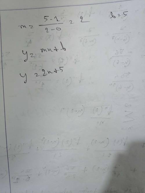 Which equation describes a line with
y-intercept (0,5) that passes through
the point (2, 1)?