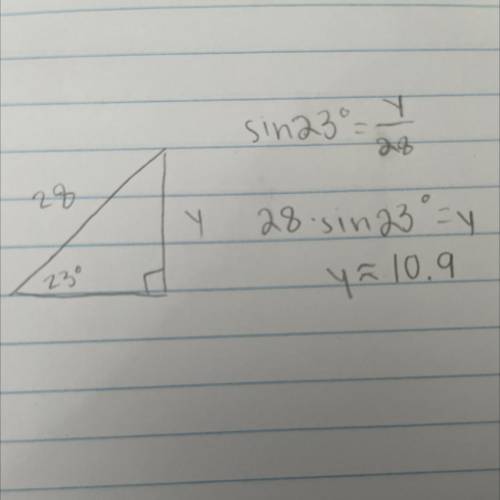 determine the length of side y, to the nearest tenth, in each of the following triangles. Please sho