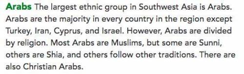Asap qhich statement about ethic groups in southwest asia is accurate a. arabs are the majority in e