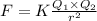 F = K\frac{Q_1 \times Q_2}{r^2}