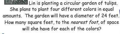 Lin is planting a circular garden of tulips. She plans to plant four different colors in equal amoun