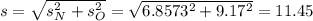 s = \sqrt{s_N^2 + s_O^2} = \sqrt{6.8573^2+9.17^2} = 11.45
