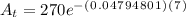 A_t=270e^-^(^0^.^0^4^7^9^4^8^0^1^)^(^7^)