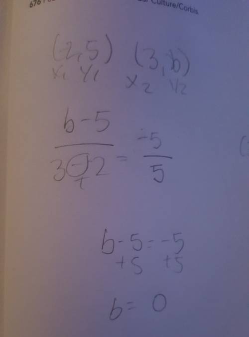 If the slope of a line through the points (-2, 5) and (3, b) is -1, what is the value of b?