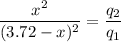 \displaystyle \frac{x^2}{(3.72 - x)^{2}} = \frac{q_2}{q_1}