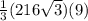 \frac{1}{3}(216\sqrt{3})(9)