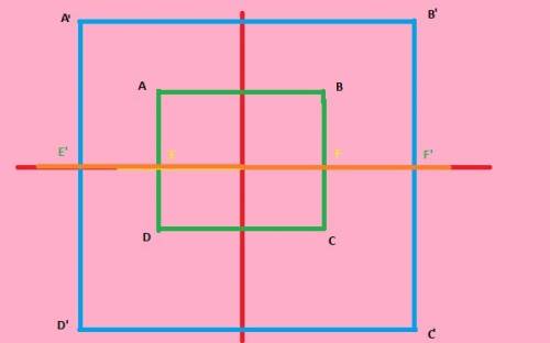 Rectangle abcd is shown below with a line ef drawn through its center. if the rectangle is dilated u