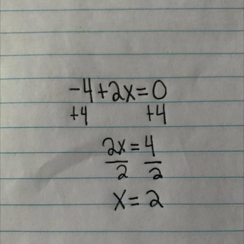 El valor de *x* en la operación de -4+2x=0?​