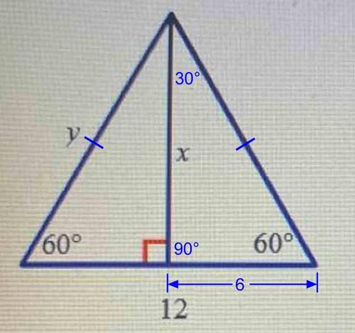 Special Right Triangles

Practice
Active
y
x
60°
60°
12
Find the value of x and the value of y.
A. x