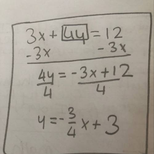 What is the y-intercept of the line with the equation 3x + 4y = 12?
