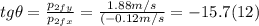 tg \theta = \frac{p_{2fy} }{p_{2fx} } = \frac{1.88m/s}{(-0.12m/s} = -15.7 (12)