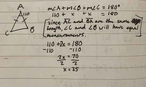 In AABC, AB = CA and mZA = 110°. Find mZC.