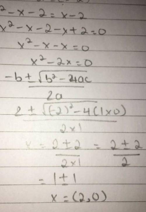 X²-x-2=(x-2) its quadratic equationplease guys help meee i dont know how to solve it​