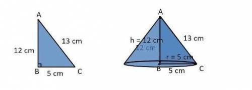 A right triangle ABC with sides 5cm ,12cm and 13cm is revolved about the side 12 cm . find the volum