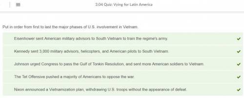 Put in order from first to last the major phases of U.S. involvement in Vietnam.

The Tet Offensive