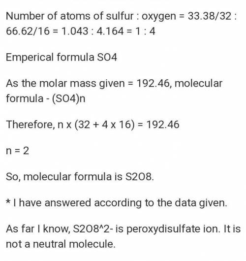 What is the molecular formula for a compound that is 33.38% sulfur and 66.62% oxygen and has a molar