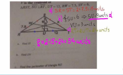 Find ST, find UV, Find the perimeter of triangle RST, find SU​