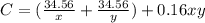 C = (\frac{34.56}{x} + \frac{34.56}{y}) + 0.16 xy