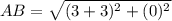 AB=\sqrt{(3+3)^2+(0)^2}