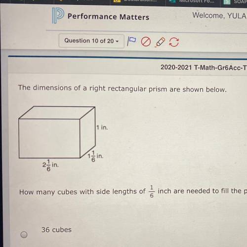 Question 10 of 20. POOS The dimensions of a right rectangular prism are shown below. 1 in. How many