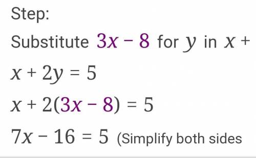 Select the statement that correctly describes the solution to this system of equations

x+2y=5 y=3x-