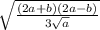 \sqrt{ \frac{(2a + b)(2a - b)}{3 \sqrt{a} } }