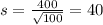 s = \frac{400}{\sqrt{100}} = 40