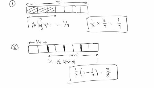 1. Solve. Draw a rectangular fraction to explain your thinking. Then, write a number sentence.

1/3
