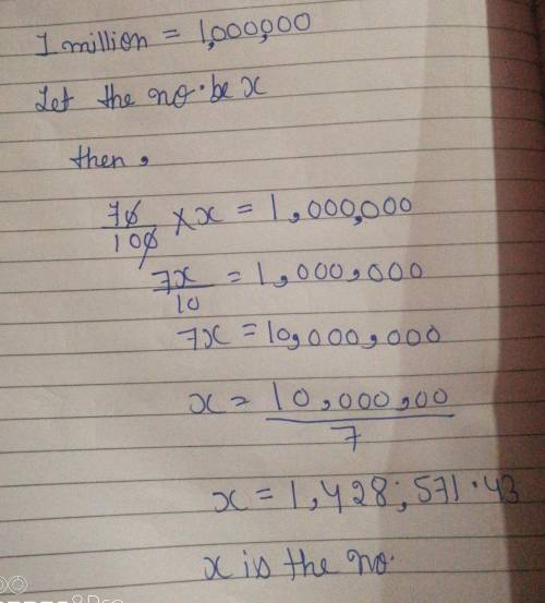 How do you calculate problems like: 1 million is 70% of what number?