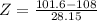 Z = \frac{101.6 - 108}{28.15}