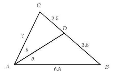 \angle DAC=\angle BAD∠DAC=∠BADangle, D, A, C, equals, angle, B, A, D. What is the length of \overlin