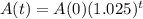 A(t) = A(0)(1.025)^t