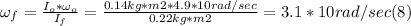 \omega_{f} =\frac{I_{o} *\omega_{o} }{I_{f} } = \frac{0.14kg*m2*4.9*10rad/sec}{0.22kg*m2} = 3.1*10 rad/sec  (8)