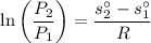 $\ln \left(\frac{P_2}{P_1}\right)=\frac{s^\circ_2-s^\circ_1}{R}$