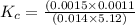 K_c=\frac{(0.0015\times 0.0011}{(0.014\times 5.12)}