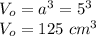 V_o=a^3=5^3\\V_o=125\ cm^3