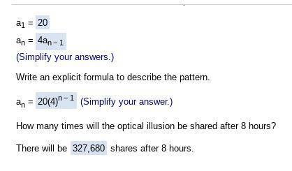 a new optical illusion is posred on the internet. Write a recursive formula to describe the pattern.