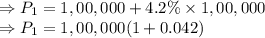 \Rightarrow P_1=1,00,000+4.2\%\times 1,00,000\\\Rightarrow P_1=1,00,000(1+0.042)