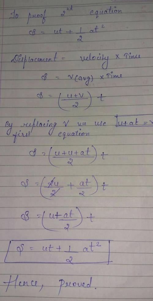 Prove the correctness of this equation s=vt + 1/2at​