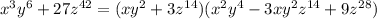 x^3y^6 + 27z^{42} = (xy^2 + 3z^{14})(x^2y^4 - 3xy^2z^{14} + 9z^{28})