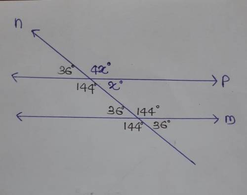 PLEASE HELP

lines m and p are cut by the transversal n. determine the value of x. write the measure