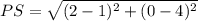 PS=\sqrt{(2-1)^2+(0-4)^2}