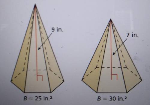 The dimensions of two square pyramids formed of sand are shown. How much more sand is in the pyramid