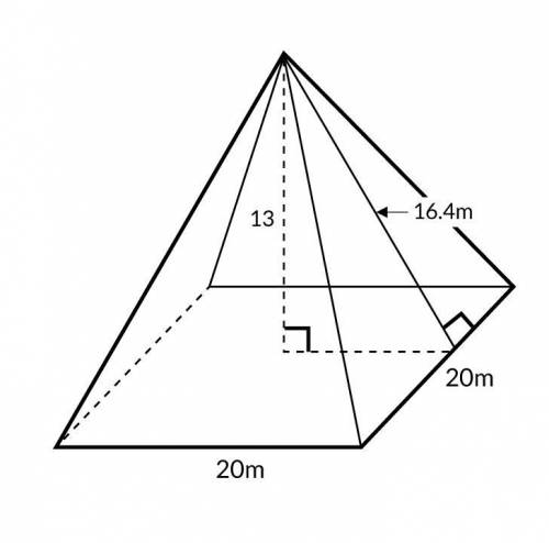 A square pyramid has 1 square base and 4 triangular faces. Find its surface area. A. The area of the